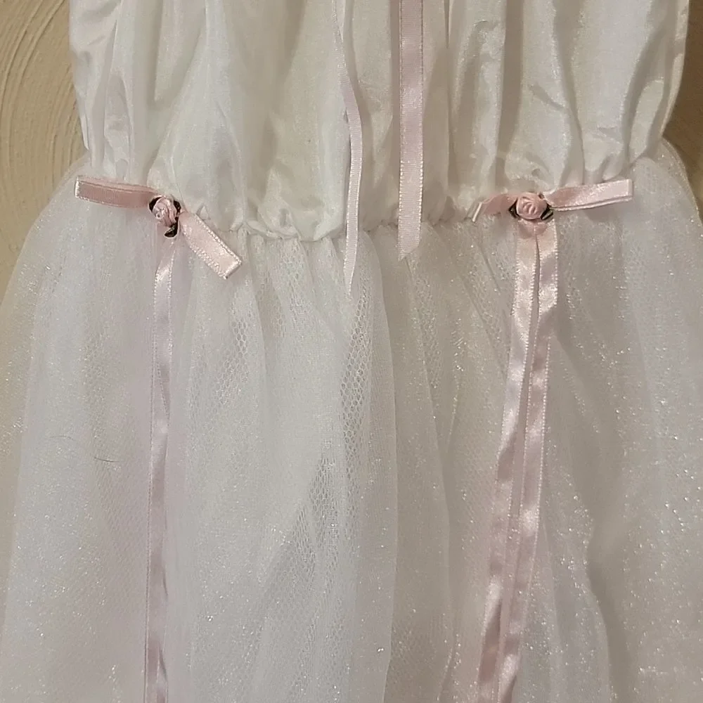 BARBIE LICENSED WHITE WITH PINK RIBBONS GOWN DRESS COSTUME, SIZE 4-6